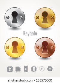 set of keyholes of metal. Gold, silver, bronze.Vector silhouettes