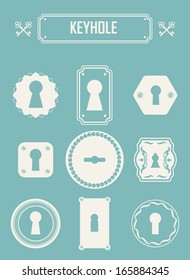 Set of keyholes. Vintage design elements. Keys labels. EPS 10