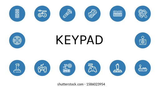 Set of keypad icons. Such as Remote control, Game console, Controller, Gamepad, Keyboard, Joystick, Game controller , keypad icons