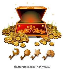 A set of keys from the chest of gold coins. Vector illustration.
