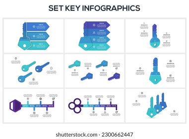 Set Keys concept for infographics with 3, 4, 5, 6 steps, options, parts or processes. Business data visualization.