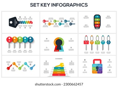 Set Keys concept for infographics with 4, 5, 6 steps, options, parts or processes. Business data visualization.