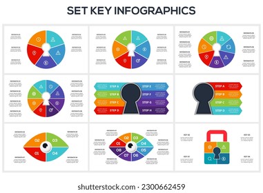 Set Keys concept for infographics with 4, 5, 6, 7, 8 steps, options, parts or processes. Business data visualization.