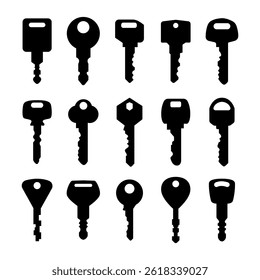 Set of keys different Car Key icon silhouette isolated on white