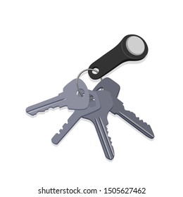 Set of keys isolated on white background. Bunch of keys vector image. Protection and security sign. Flat cartoon style classic retro door or padlock keys bunch hanging on ring. The concept of privacy.
