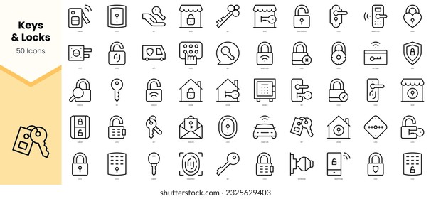 Set of keys and locks Icons. Simple line art style icons pack. Vector illustration