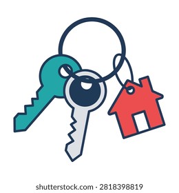 A set of keys with a magnifying glass and house symbol on a keychain for property search and home ownership