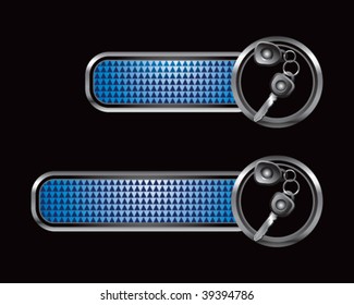 set of keys on blue checkered tabs