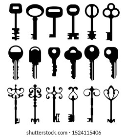 Set of Keys on a white background. Retro and modern keys. Safety symbol. Vector image.