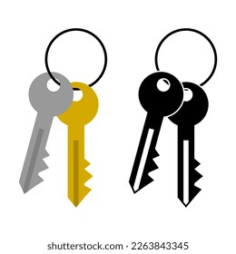 Set keys in ring keychain icon flat vector design