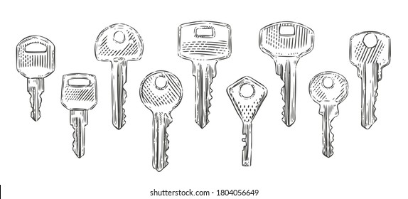 Set Keys Sketch Handdrawn Vector Illustration Stock Vector Royalty