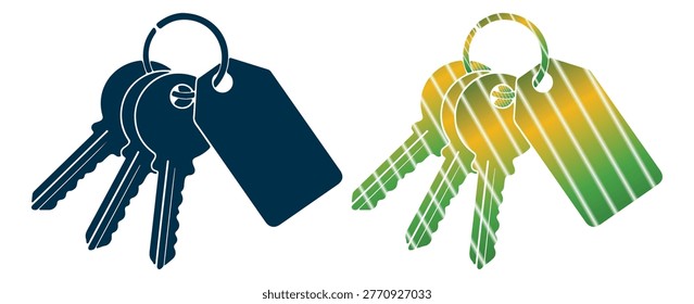 Set of keys with tag, dark blue and gradient colors, access, unlock, security, ownership