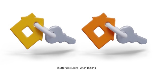 Conjunto de llaves con etiquetas de diferentes colores. Acceso a apartamentos residenciales