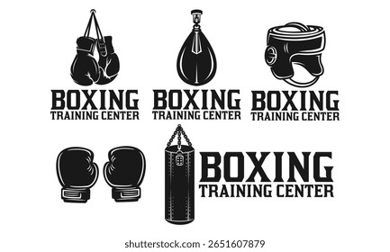 Set of Kick Boxing logo badge. Kick Boxing Training equipment logo badge vector illustration