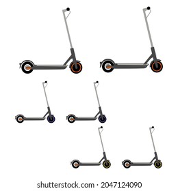 Set of kick kids scooter black white background