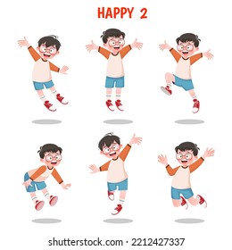 Set of kid boys showing cheerful expressions.Vector illustration.
