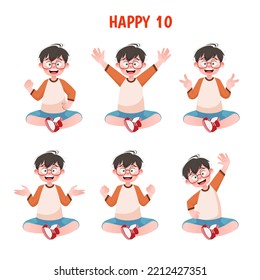 Set of kid boys showing cheerful expressions.Vector illustration.
