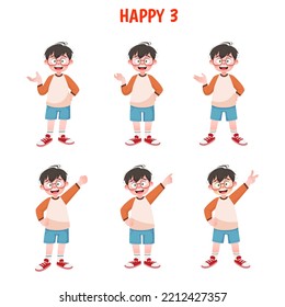 Set of kid boys showing cheerful expressions.Vector illustration.
