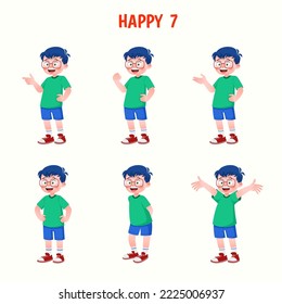 Set of kid boys showing cheerful expressions.Vector illustration.