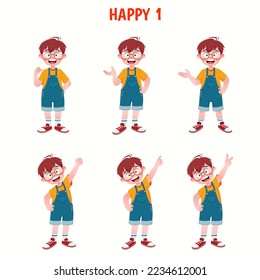 Set of kid boys showing cheerful expressions.Vector illustration.