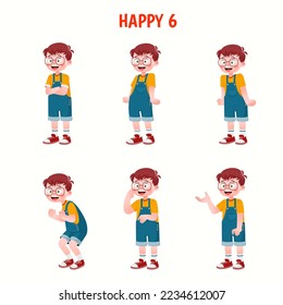 Set of kid boys showing cheerful expressions.Vector illustration.