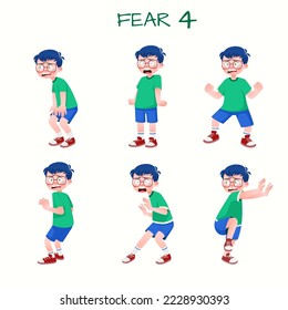 Set of kid boys showing fear expressions.Vector illustration.