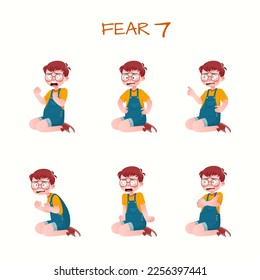 Set of kid boys showing fear expressions.Vector illustration.