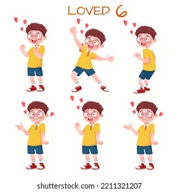 Set of kid boys showing love expressions.Vector illustration.