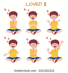 Set of kid boys showing love expressions.Vector illustration.