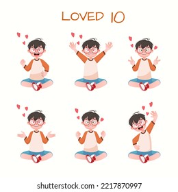 Set of kid boys showing love expressions.Vector illustration.