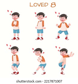 Set of kid boys showing love expressions.Vector illustration.