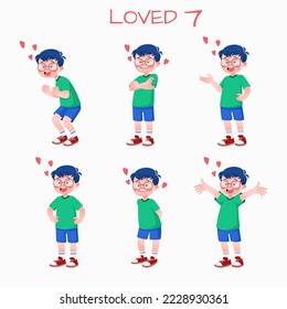 Set of kid boys showing love expressions.Vector illustration.