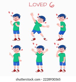 Set of kid boys showing love expressions.Vector illustration.