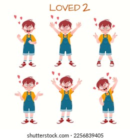 Set of kid boys showing love expressions.Vector illustration.