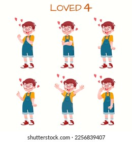 Set of kid boys showing love expressions.Vector illustration.
