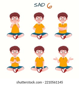 Set of kid boys showing sad expressions.Vector illustration.