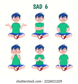 Set of kid boys showing sad expressions.Vector illustration.