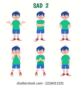 Set of kid boys showing sad expressions.Vector illustration.