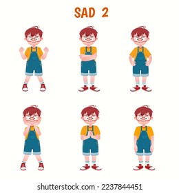 Set of kid boys showing sad expressions.Vector illustration.