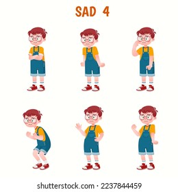 Set of kid boys showing sad expressions.Vector illustration.