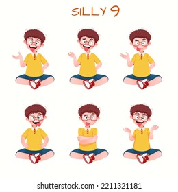 Set of kid boys showing silly expressions.Vector illustration.
