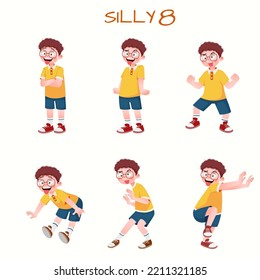 Set of kid boys showing silly expressions.Vector illustration.
