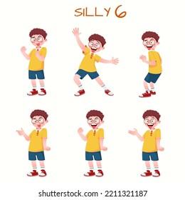 Set of kid boys showing silly expressions.Vector illustration.

