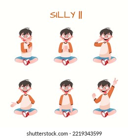 Set of kid boys showing silly expressions.Vector illustration.
