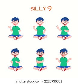 Set of kid boys showing silly expressions.Vector illustration.