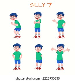Set of kid boys showing silly expressions.Vector illustration.
