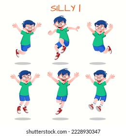 Set of kid boys showing silly expressions.Vector illustration.
