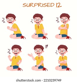 Set of kid boys showing surprised expressions.Vector illustration.