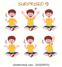 Set of kid boys showing surprised expressions.Vector illustration.