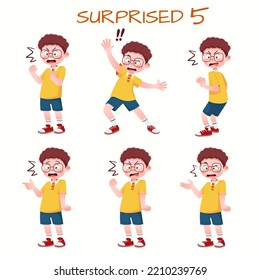 Set of kid boys showing surprised expressions.Vector illustration.